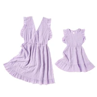 sleeveless mother daughter dresses family set v neck mommy and me matching clothes fashion woman girls dress outfits 2022
