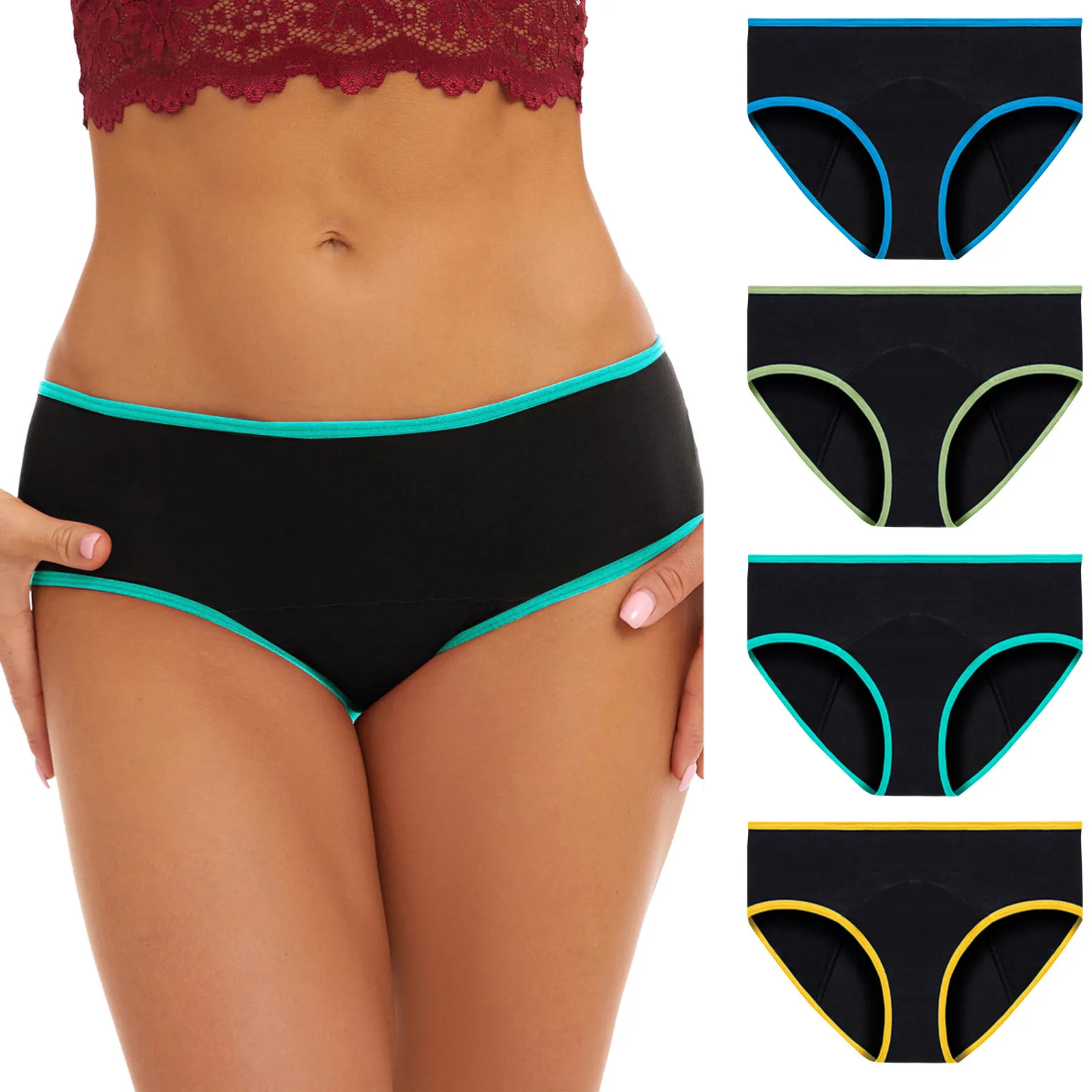 

4 шт., женские хлопковые трусы с защитой от протечек