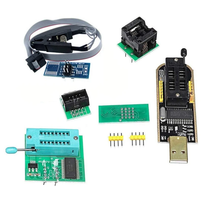 Программатор EEPROM CH341A 24 25 + зажим SOIC8 SOP8 + переходник SPI Flash 1,8 в + SOP8 SOIC8 на DIP8