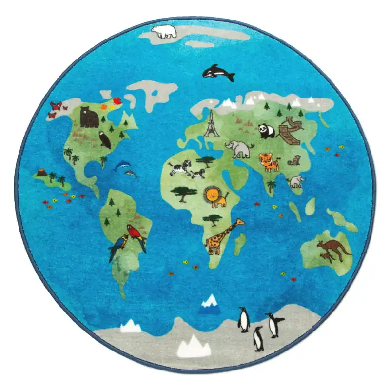 

Map Round Area Rug, 39-Inch, Blue