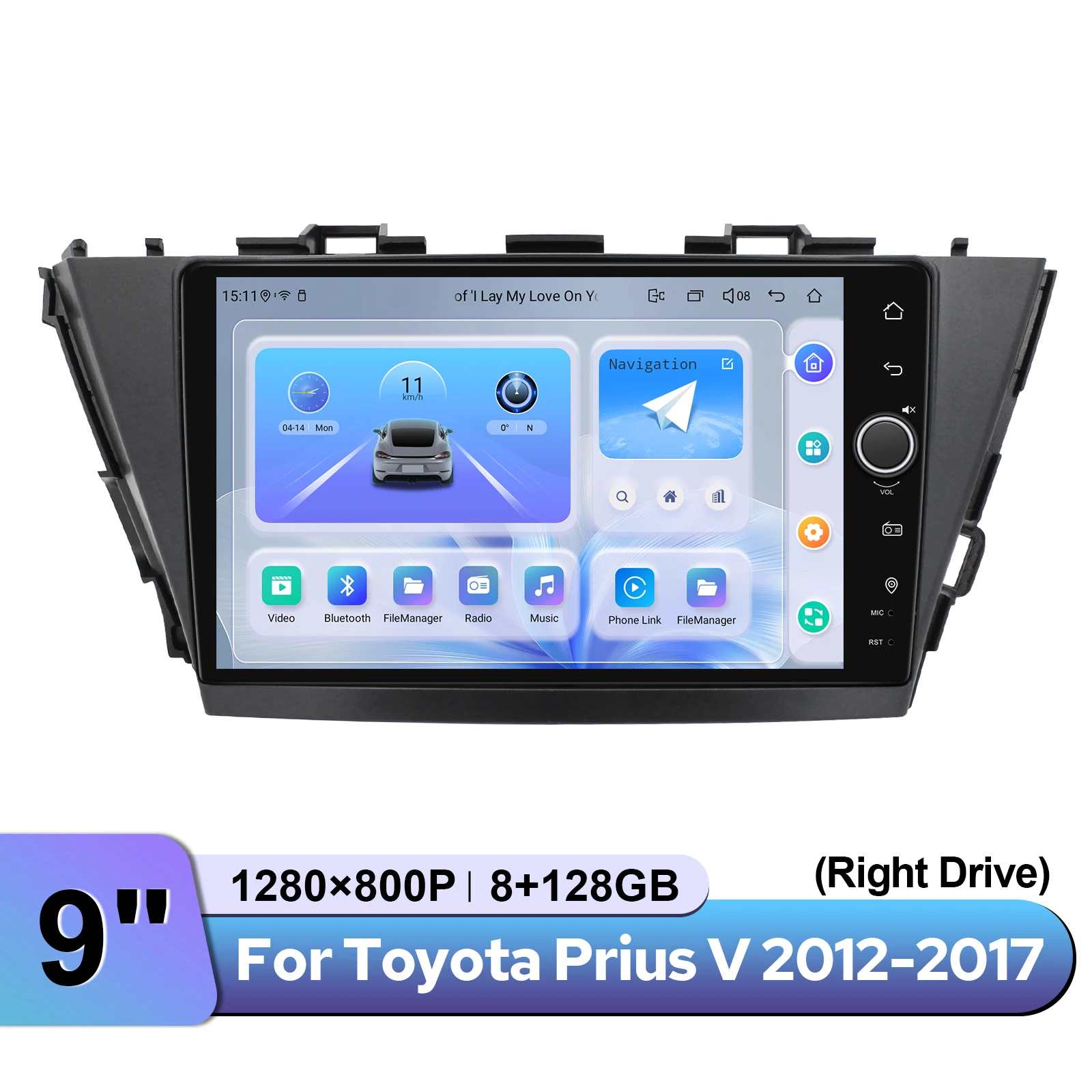 Фото Обновленная 9-дюймовая Android-магнитола для Toyota Prius V 2012-2017 (правый руль) с CarPlay и Android Auto, мультимедийный плеер Plug&Play №2