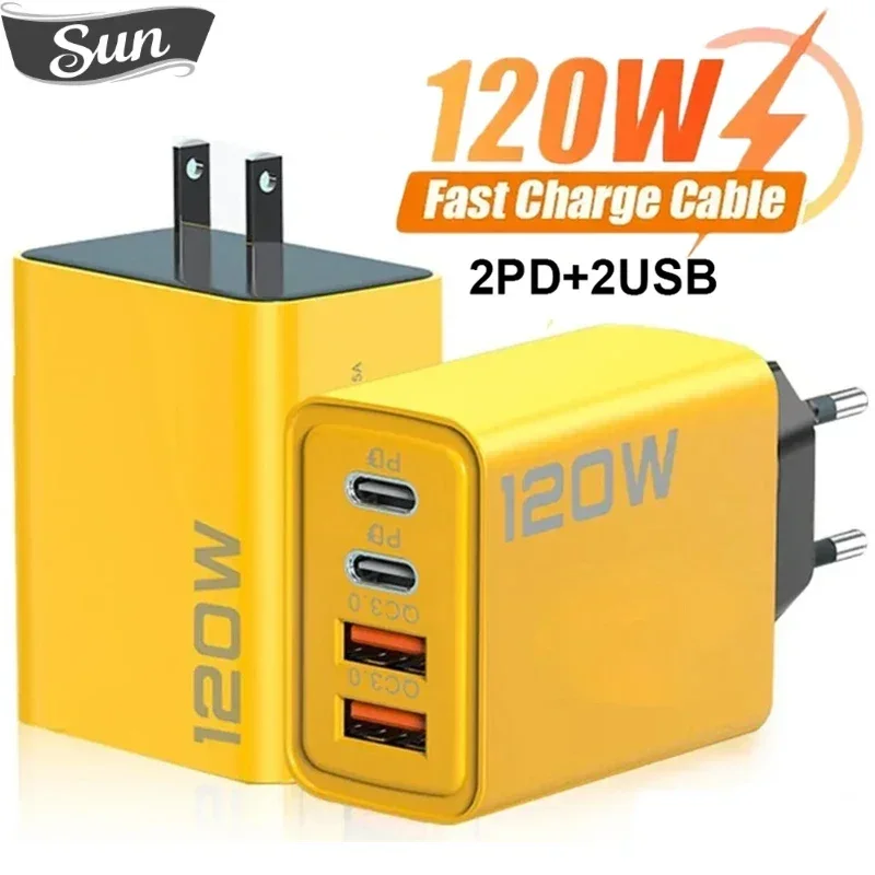 120 Вт QC3.0 Быстрая зарядка телефона Зарядное устройство PD USB Type C Настенный адаптер 4