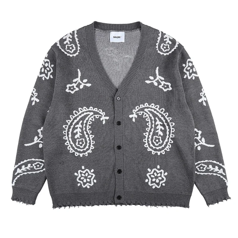 

New 2021 Men Luxury Classic Cashew Paisley West Coast CRIPS Knit Casual Sweaters Cardigan Asian Size High quality Drake #A173