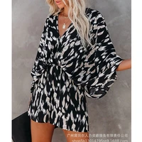 women playsuits summer printed v neck backless lace up playsuits womens sexy batwing sleeve loose high waist straight playsuits