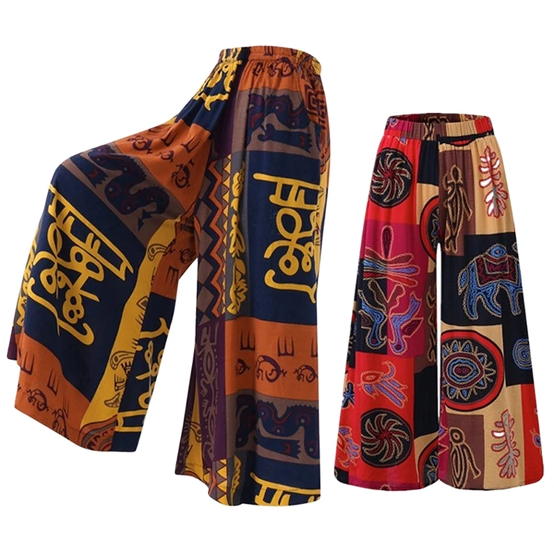 

National Style New Fashion Brand Sexy Women Casual Floral Printed Pants Ladies Vintage Wide Leg Pants