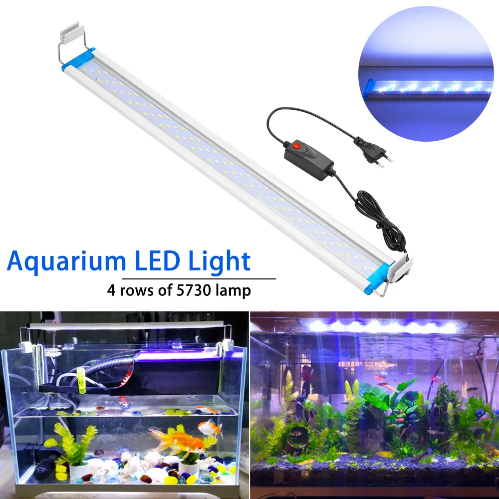

Super Slim LEDs Aquarium Lighting Aquatic Plant Light 18-71CM Extensible Waterproof Clip on Lamp For Fish Tank Blue white light