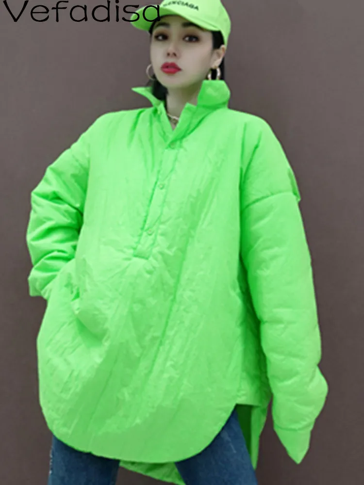 

Vefadisa 2023 Spring Autumn Lapel Pullover Parkas Coat Loose Solid Color Thickening Patches Patches Jacket Green Women's LHX3987