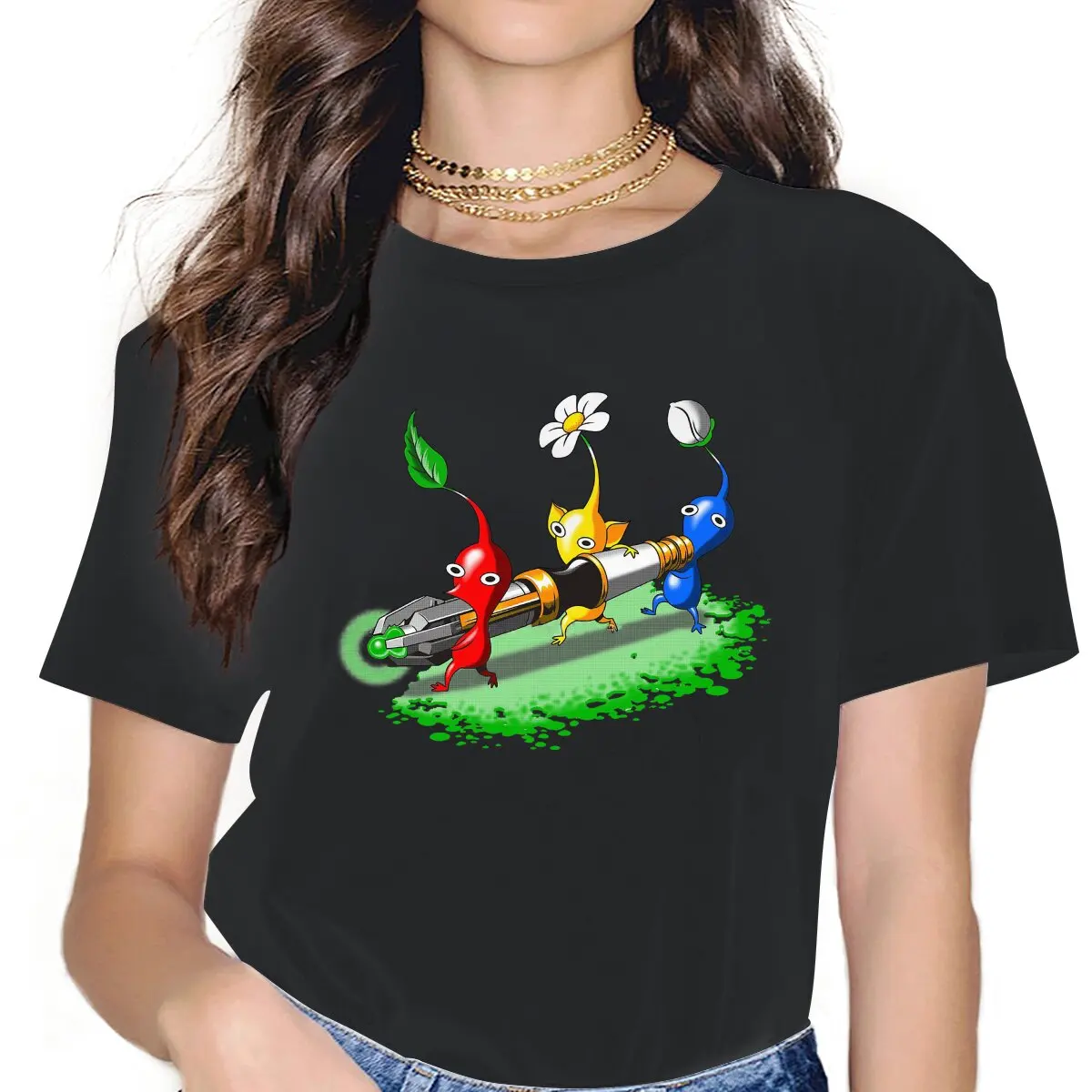

Fun Who T-Shirt for Women O Neck T Shirts Pikmin Puzzle Game Short Sleeve Tee Shirt Gift Idea Clothing