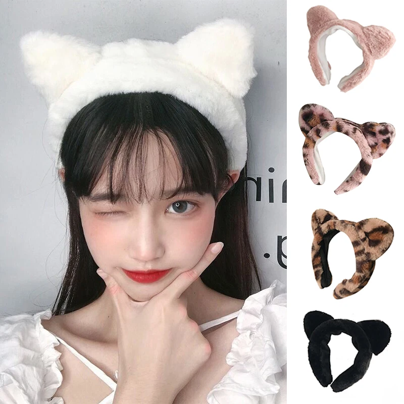 

Cat Ears Hair Band Soft Fluffy Face Washing Makeup Hair Hoop Coral Fleece Wide-brimmed Head Hoop DIY Pure Color Hair Accessories