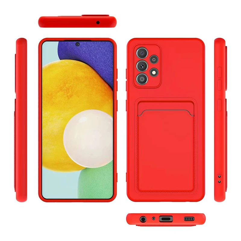 

Original Wallet Card Slot Pocket Cases for Samsung Galaxy A12 A21S A32 A42 A52 A72 4G 5G Silicone Candy Color Lining Back Cover