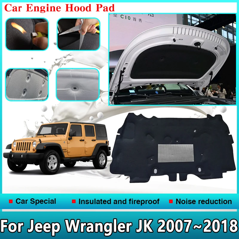 Звуковые накладки на капот двигателя автомобиля для Jeep Wrangler JK 2007 ~ 2018 J8 передние