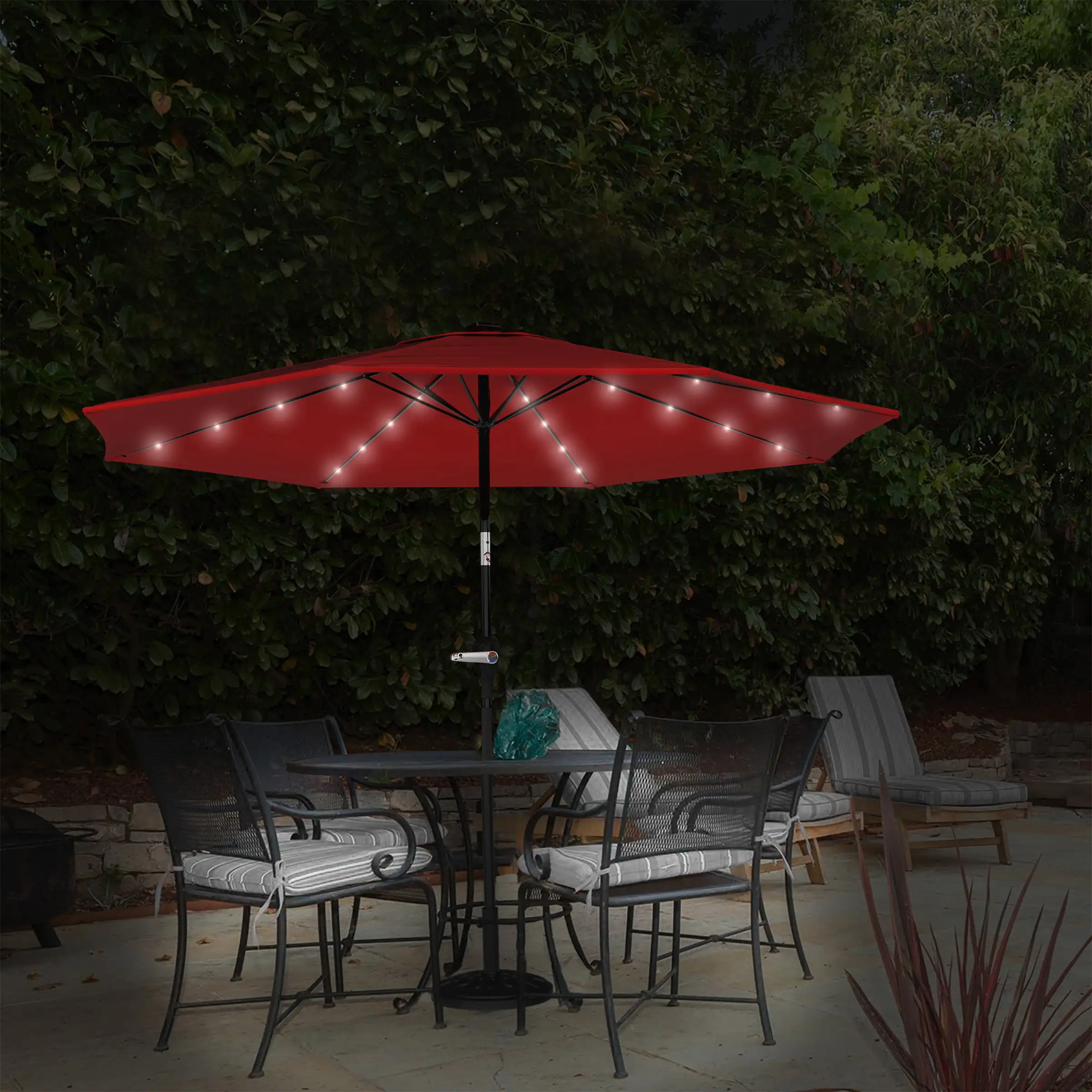 

10 Foot Patio Umbrella with Solar LED Light (Red)