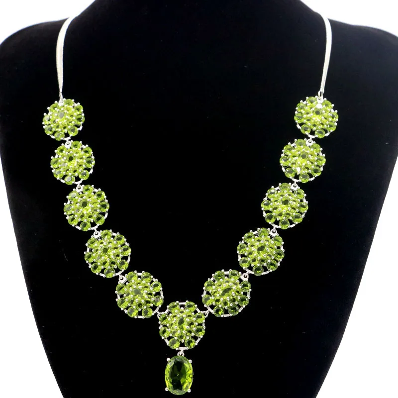 

34x17mm Romantic Long Big Heavy 41.9g London Blue Topaz Raspberry Rhodolite Garnet Green Peridot Silver Necklace 18.5-19.5inch