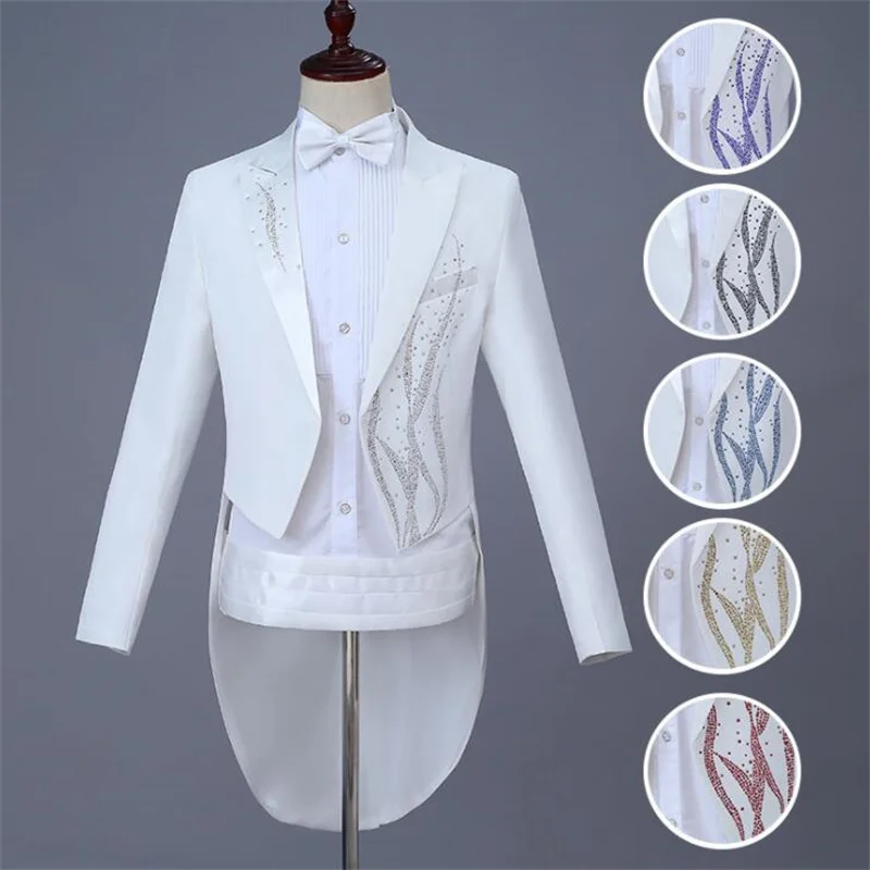Blazer men Tuxedo suit set with pants mens wedding suits costume singer star style dance stage slim clothing white formal dress