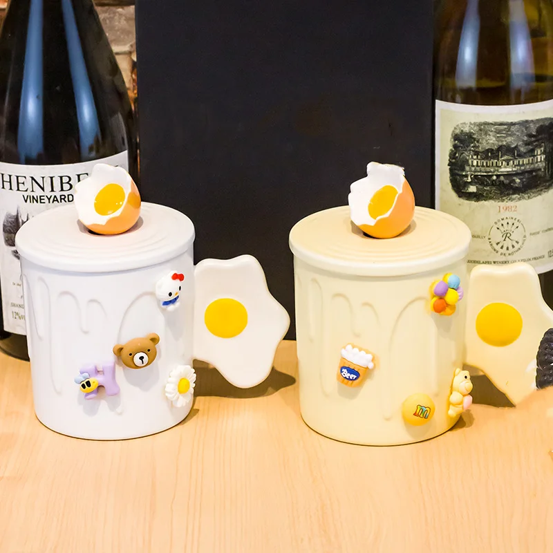 

Creative Cartoon Egg Mug with Lid And Spoon Porcelain Coffee Milk Cup Household Drinkware Wholesale Gift For Friends And Lovers