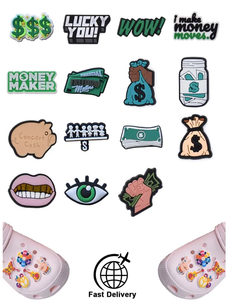 

1Pcs PVC Money for Croc Charm DIY Shoes Accessories Badge Women Clogs Buckle Kids Pins Decoration Jeans Wristbands Dropshipping