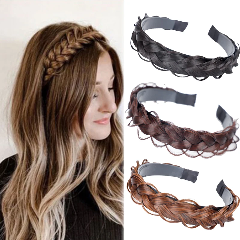 

Fashion Women Anti-Slip Headband Twist Braid Fishbone Braid Wig Hair Hoop 1/1.5/1.8cm Retro Elegant Wig Braided Hair Accessories
