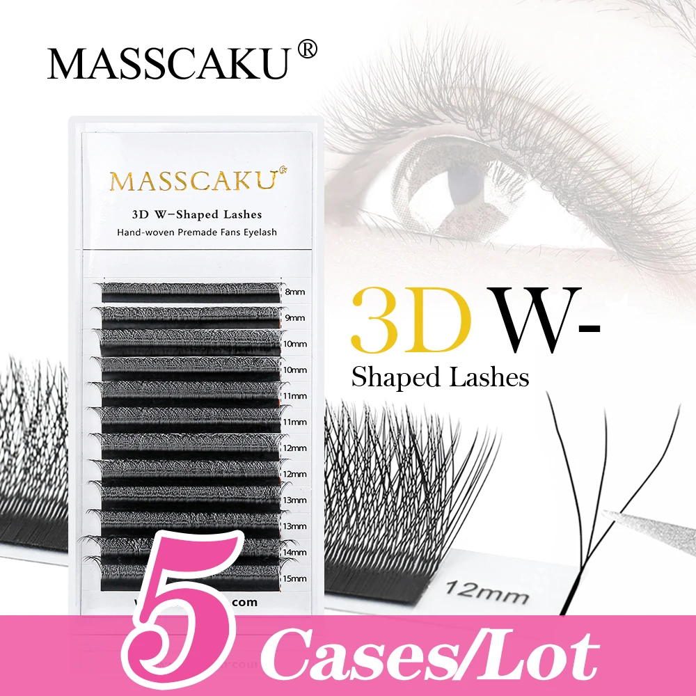 

MASSCAKU 5Cases/lot 3D 4D 5D W Russian Volume Eyelashes Extension Clover Premade Fans 8-15mm Mix Korean Makeup Faux Mink Lashes