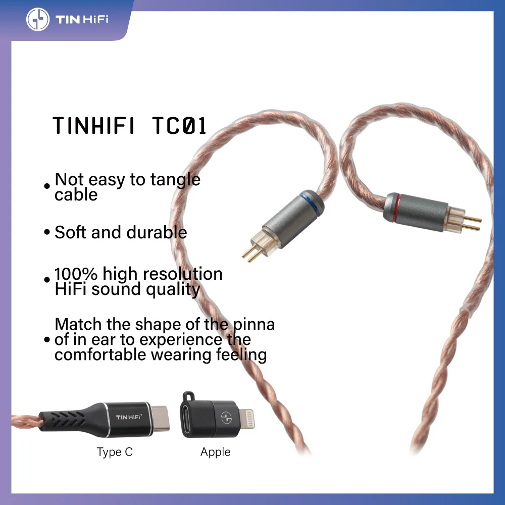

TINHiFi TC01 USB Type-C Single Crystal Copper IEM Cable