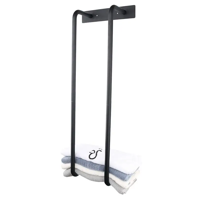 

Wall Mount Towel Rack Double Bars Organizer Towel Shelf Iron Decor Large Capacity Anti Rust No Drilling Towel Holder For Hotels