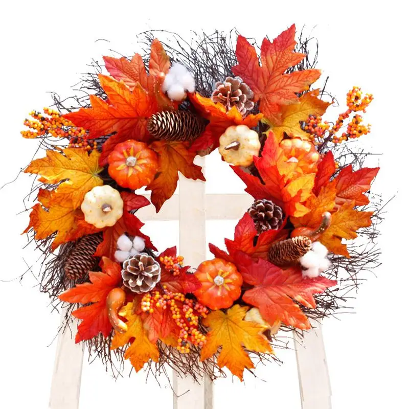 

Fall Wreath Artificial Pumpkins Fall Door Wreath 21.65inch Holiday Garland With Pumpkins Berry Cluster Hanger Decor For Autumn