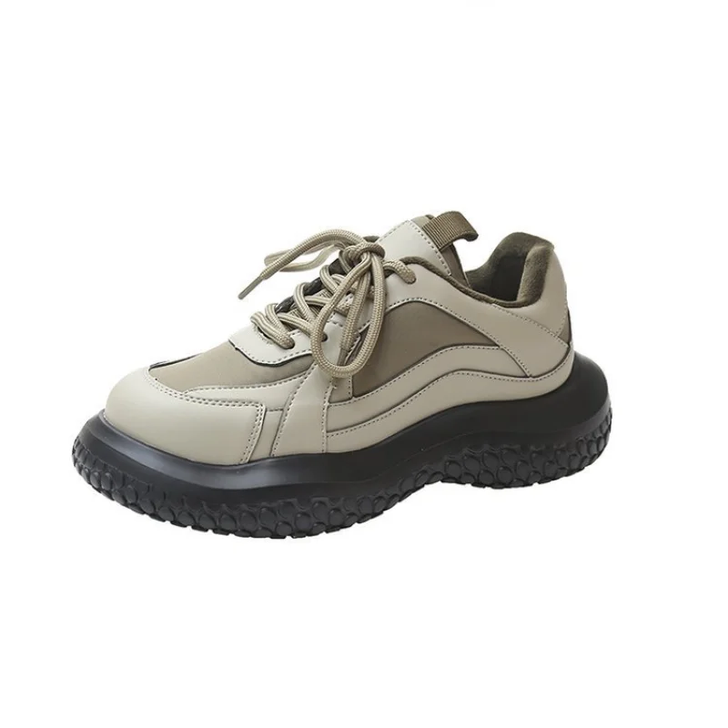 Ladies Plus Velvet Platform Shoes Autumn and Winter New  Color Matching Round Toe Lace-up Warm Casual Sports