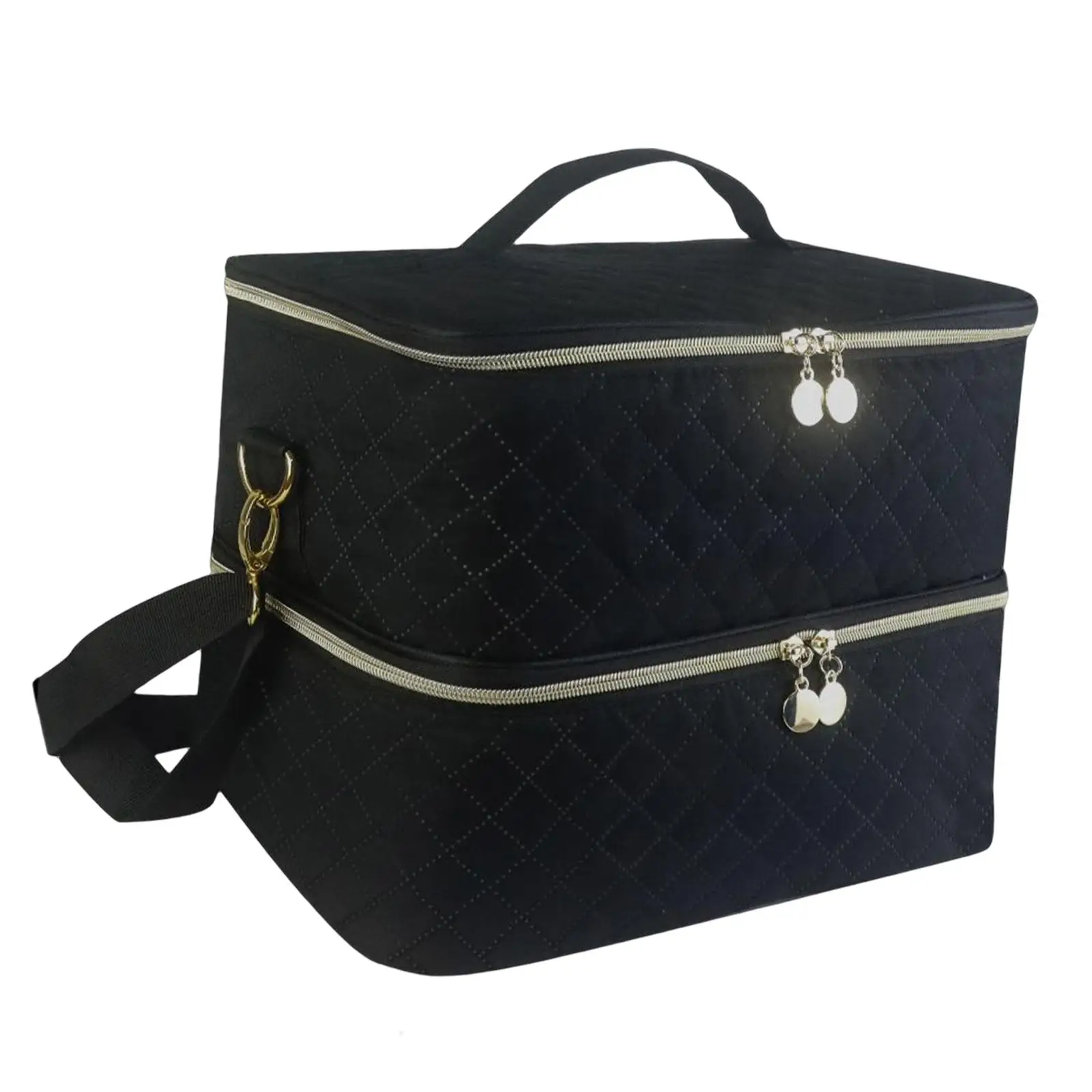 

Double Layer Nail Polish Storage Bag Black Portable with Handle Pockets for Nail Polish