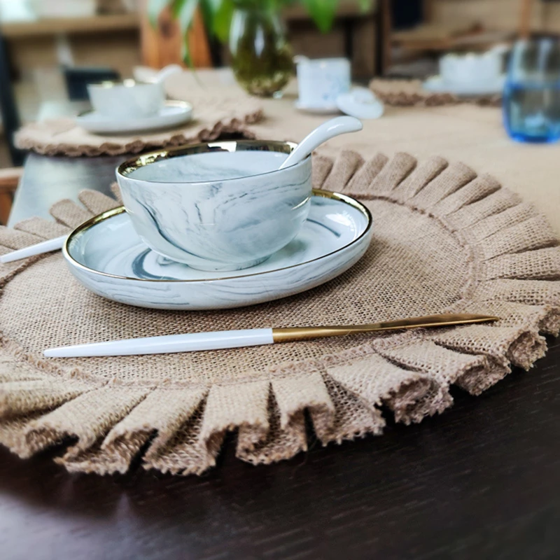 

Home Creative Jute Braid Handmade Folds Macrame Cup Cushion Bohemia Style Non-slip Isolation Hot Cup Mat