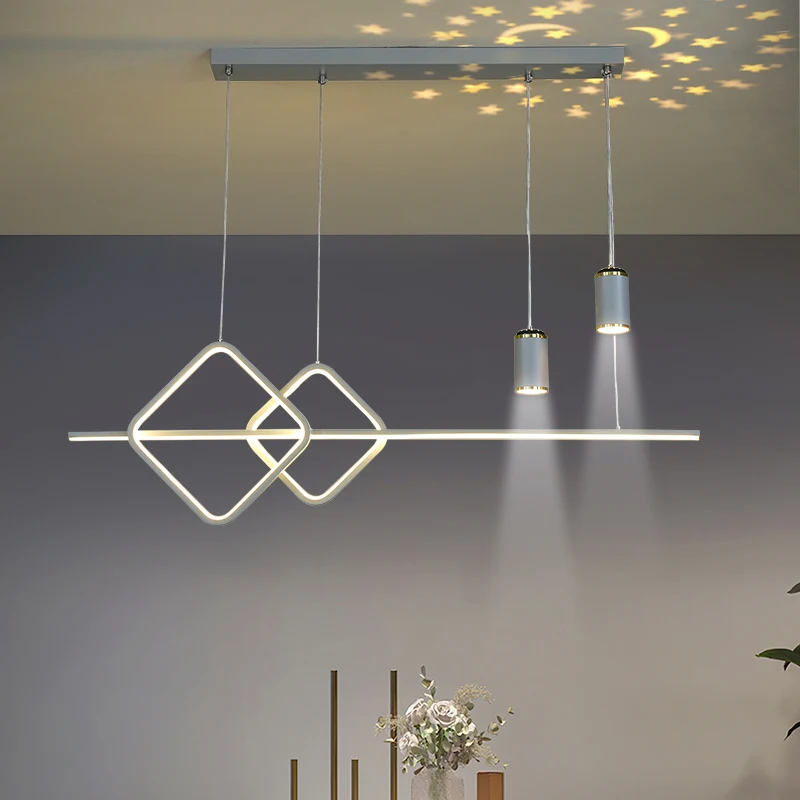 

2022 LED Modern Minimalist Chandelier Restaurant Bar Black Gray Starry Sky Long Chandelier Restaurant Cafe Ring Chandelier