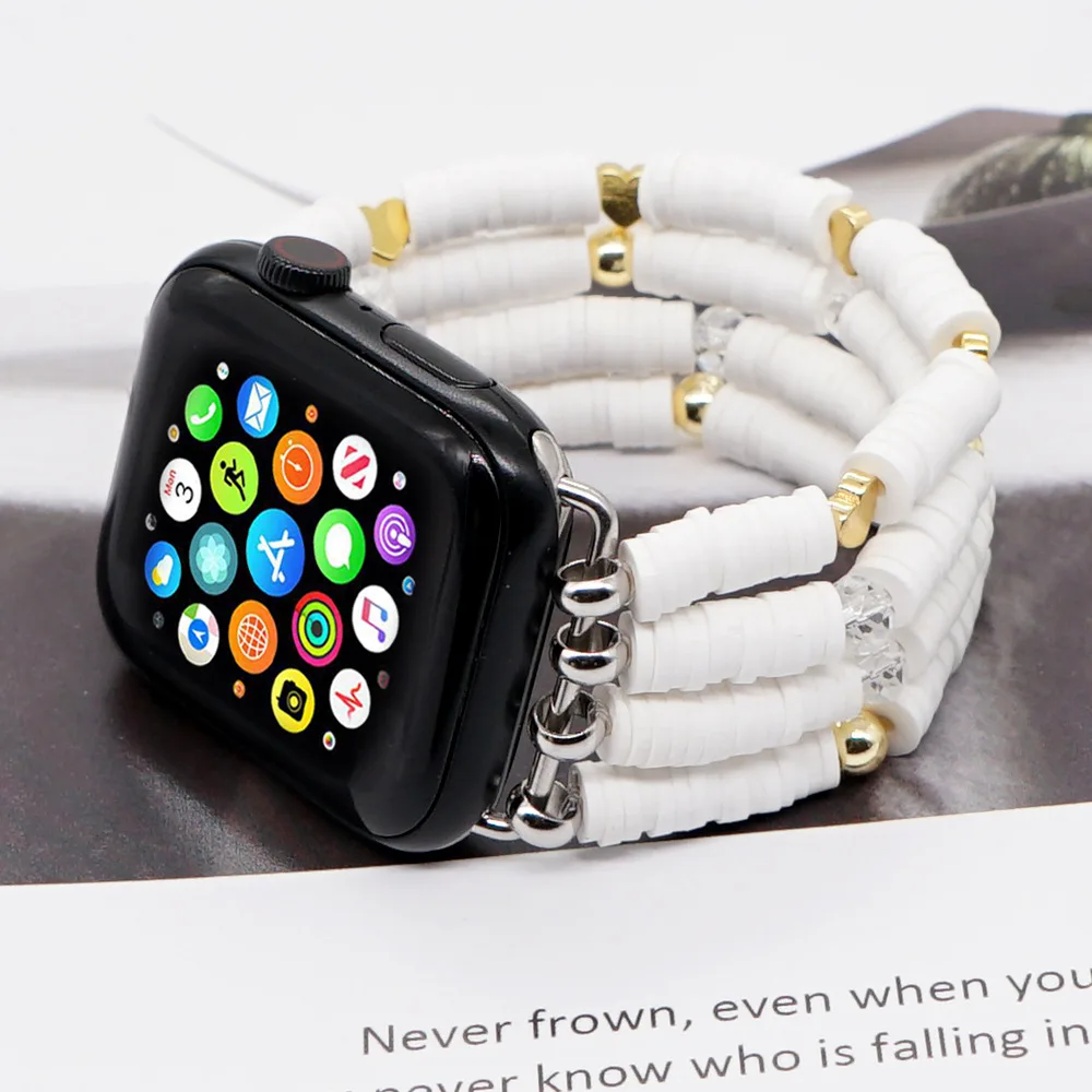 New Bohemian Hand Beaded Soft Pottery Smiling Face Woman Strap for Apple Watch Band 38mm 42mm Bracelet for Iwatch Series 2022
