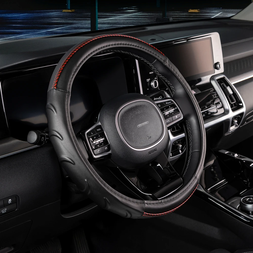 Оплетка на руль (чехол руль) SKYWAY Luxury-6 M Черно/Красная экокожа S01102429 |