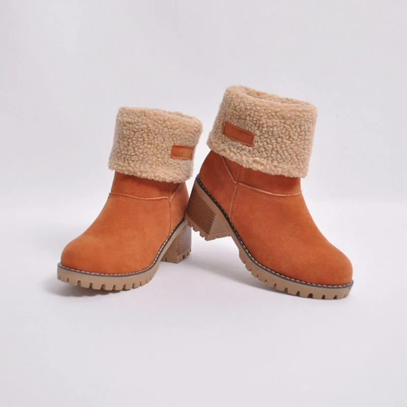 2022 Winter Boots Women Snow Women Shoes Square Heel Casual Winter Shoes Women Ankle Elasticity Boots Plush Warm Botas Mujer 43