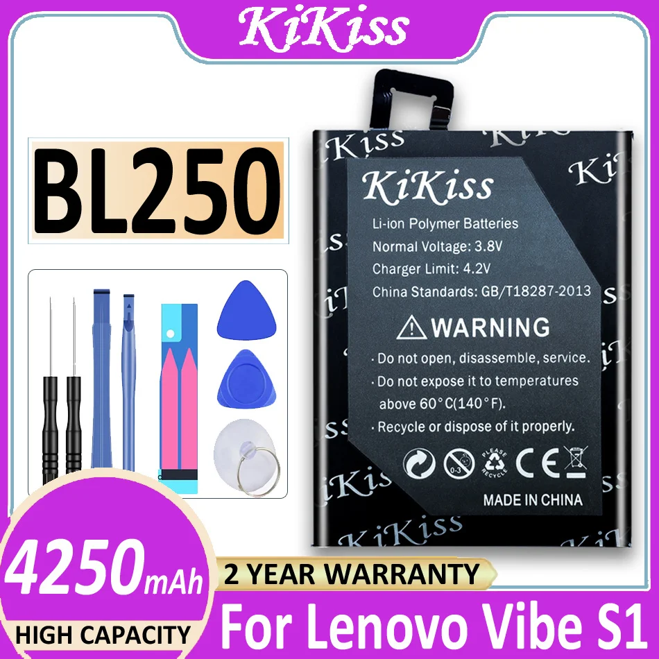 

Original KiKiss Battery BL250 4250mAh For Lenovo VIBE S1 S1c50 S1a40 VIBE S1Lite S1La40 Battery Rechargeable Phone Batteries