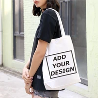 custom tote bag shopping add your text print original design white unisex fashion travel canvas bags bag cheap shoulder bags