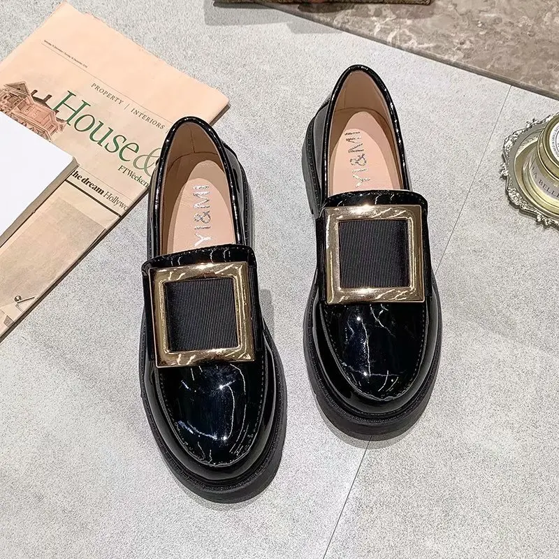 Black Mary Jane Women's Pearl Rhinestone Hedging Women's Loafers Spring and Autumn 2022 Thick-soled Cute Chunky Oxford Flats