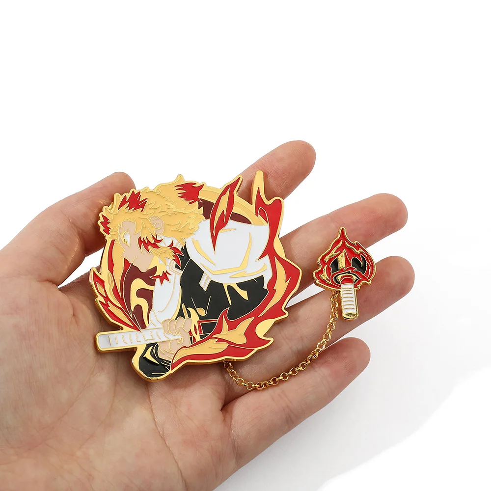LB3321 Anime Collection Enamel Pins Rengoku Kyoujurou Brooch Demon Slayer Badge Denim Shirt Lapel Pin Gothic Jewelry Gift
