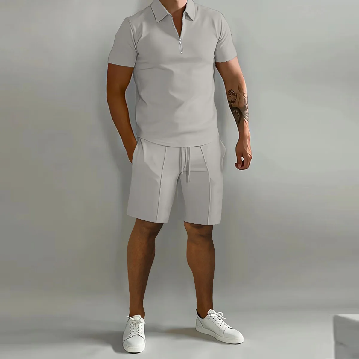Summer short sleeve Thin Polo Shirt+Sport Shorts 2 Piece New Mens Tracksuit Suit Men Solid Set Casual Jogging Sportswear
