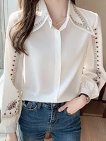 embroidered women shirt high quality female elegant blouses ladies work wear shirts white beige floral clothings chiffon tops