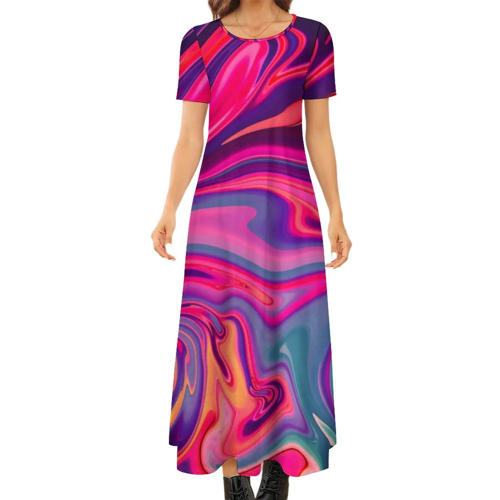 

Платье-Макси женское неоновое в стиле бохо, Пляжное длинное милое платье с абстрактным мраморным принтом, большие размеры