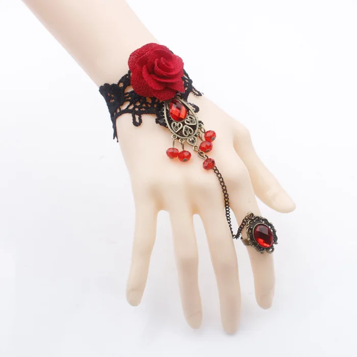 European and American Retro Lace Red Rose Metal Fake Mother Costume Supplies Bracelet Women clothes Boss Men's Finger Chain