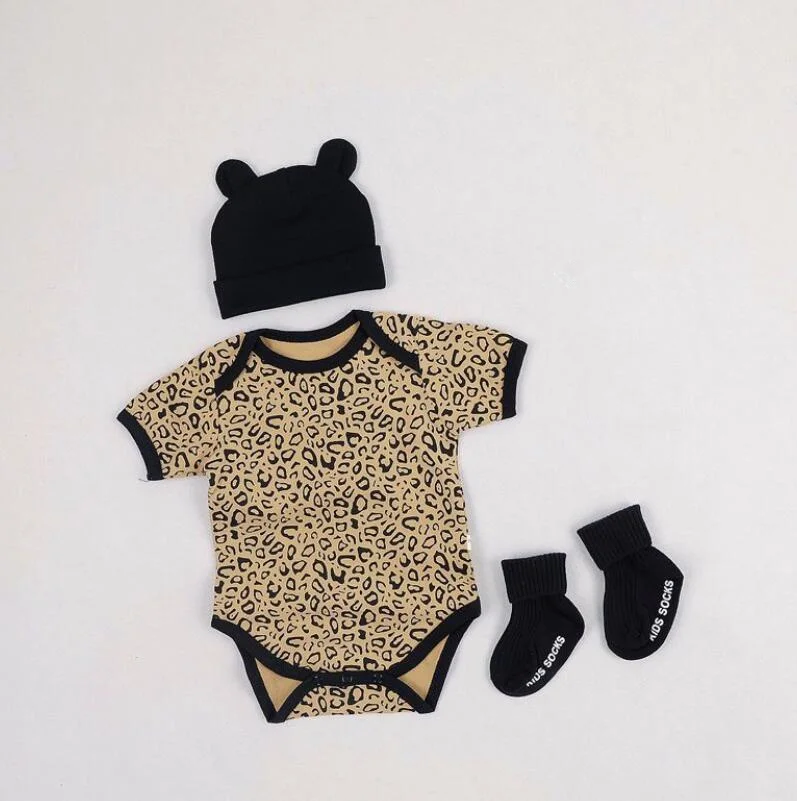 

2Pcs Newborn Baby Girl Leopard Short Sleeve Bodysuits Jumpsuit Headband Clothes Romper Set