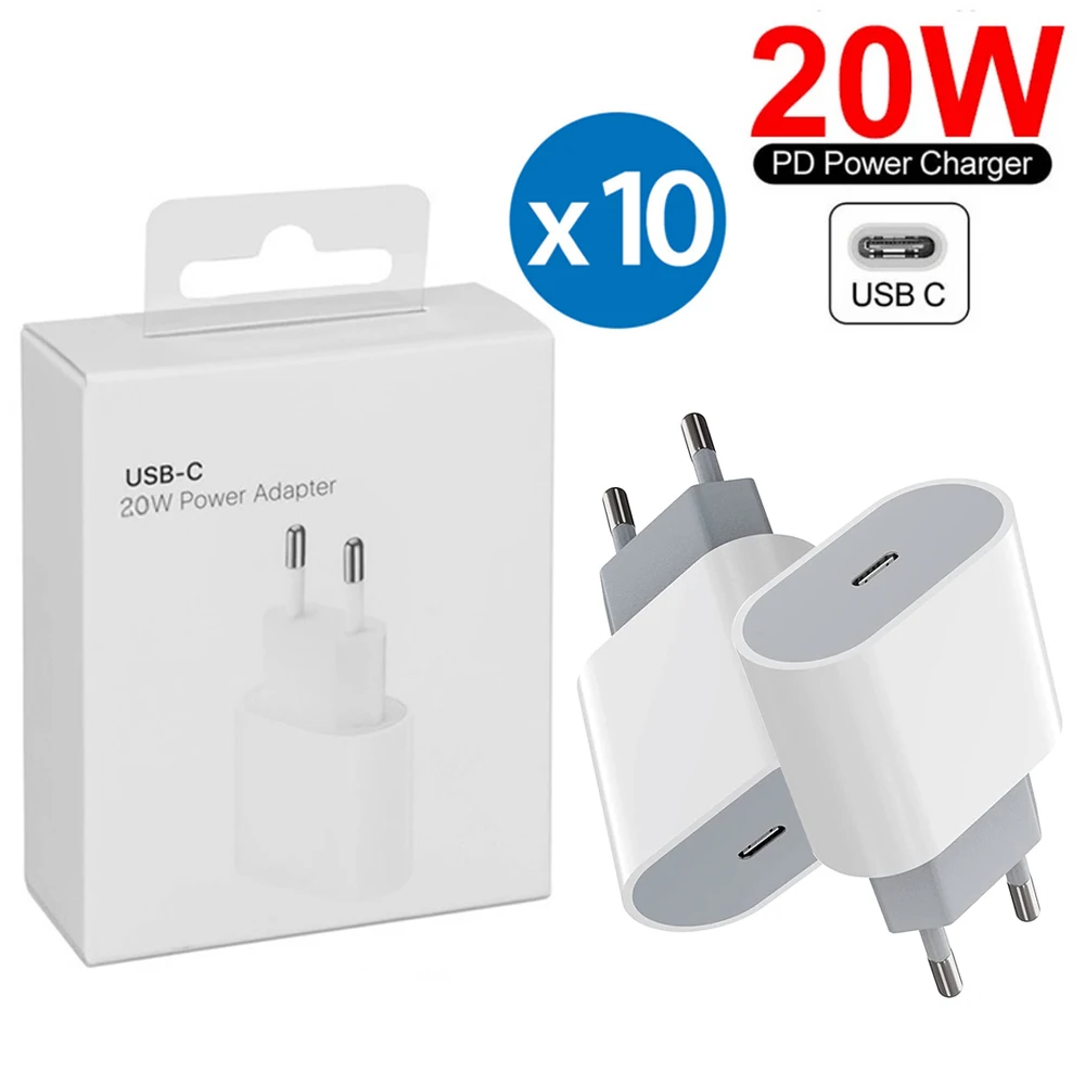 

10Pcs/Lot USB C Port PD QC 3.0 Fast Charging Adapter 20W Charger PD20W EU Plug Quick Charger Adapter For Phone 11 12