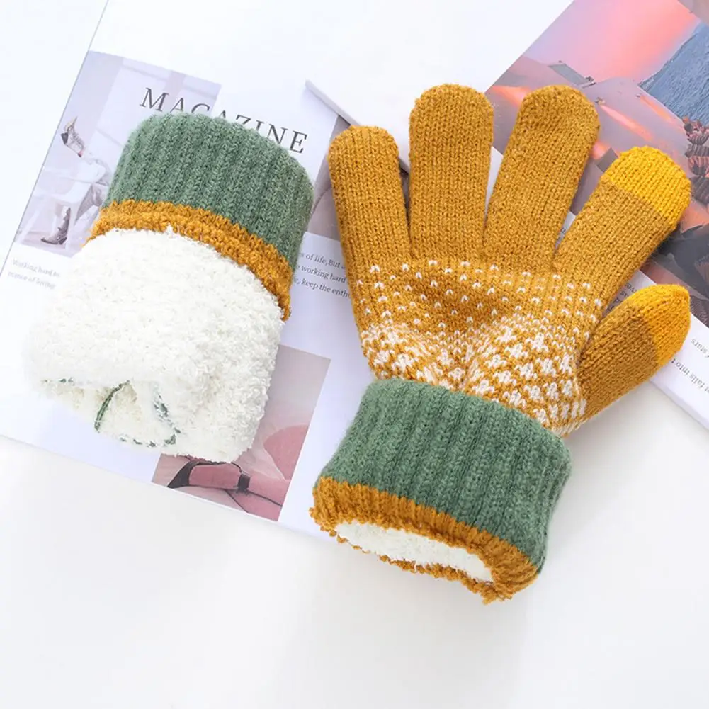 

1 Pair Winter Gloves Cold Resistant Ridding Gloves Thickened Autumn Winter Velvet Lining Striped Knitting Gloves Anti-freeze