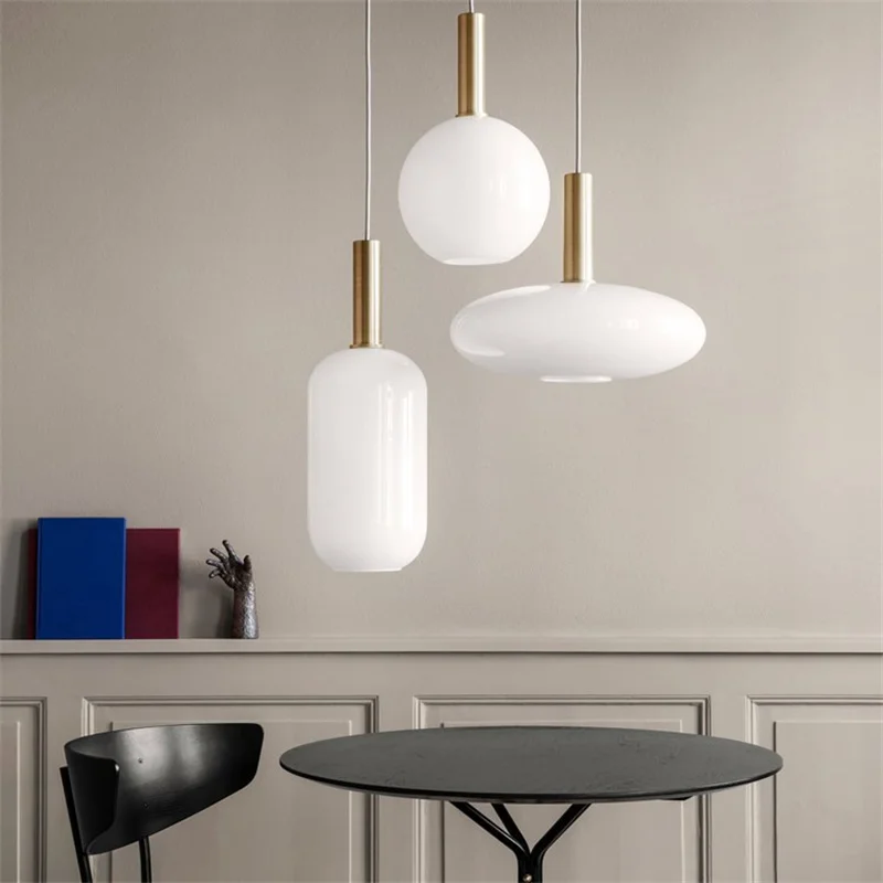 

Nordic White Glass Pendant Lights Minimalist Led Hanging Lamp Design Restaurant Living Room Bedroom Bedside Home Luminaire