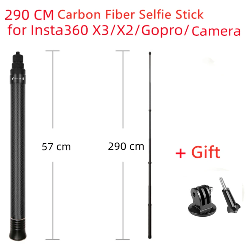 3m Super Long Carbon Fiber Invisible Selfie Stick for Insta360 X3/X2 /for DJI Action 3 /Gopro11 10 Camera Universal Selfie Stick