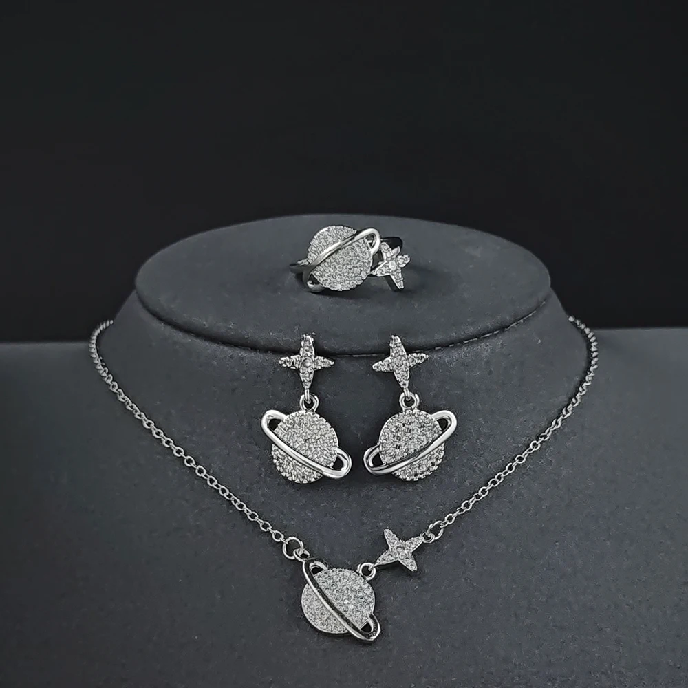3pcs Per Set 2022 New Fashion Planet silver color bride Jewelry Sets for Women Anniversary Gift Jewelry Wholesale J6825