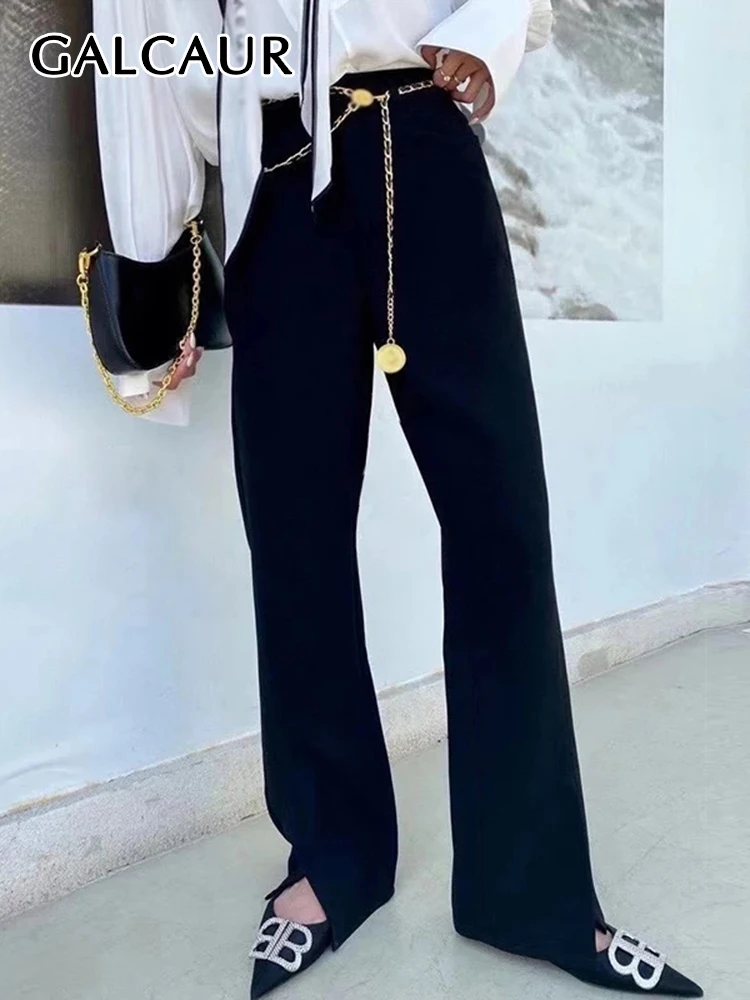 

GALCAUR Patchwork Chian Pants For Female High Waist Loose Solid Color Women's Casual Pant Fashion Streetwear Autumn New 2021