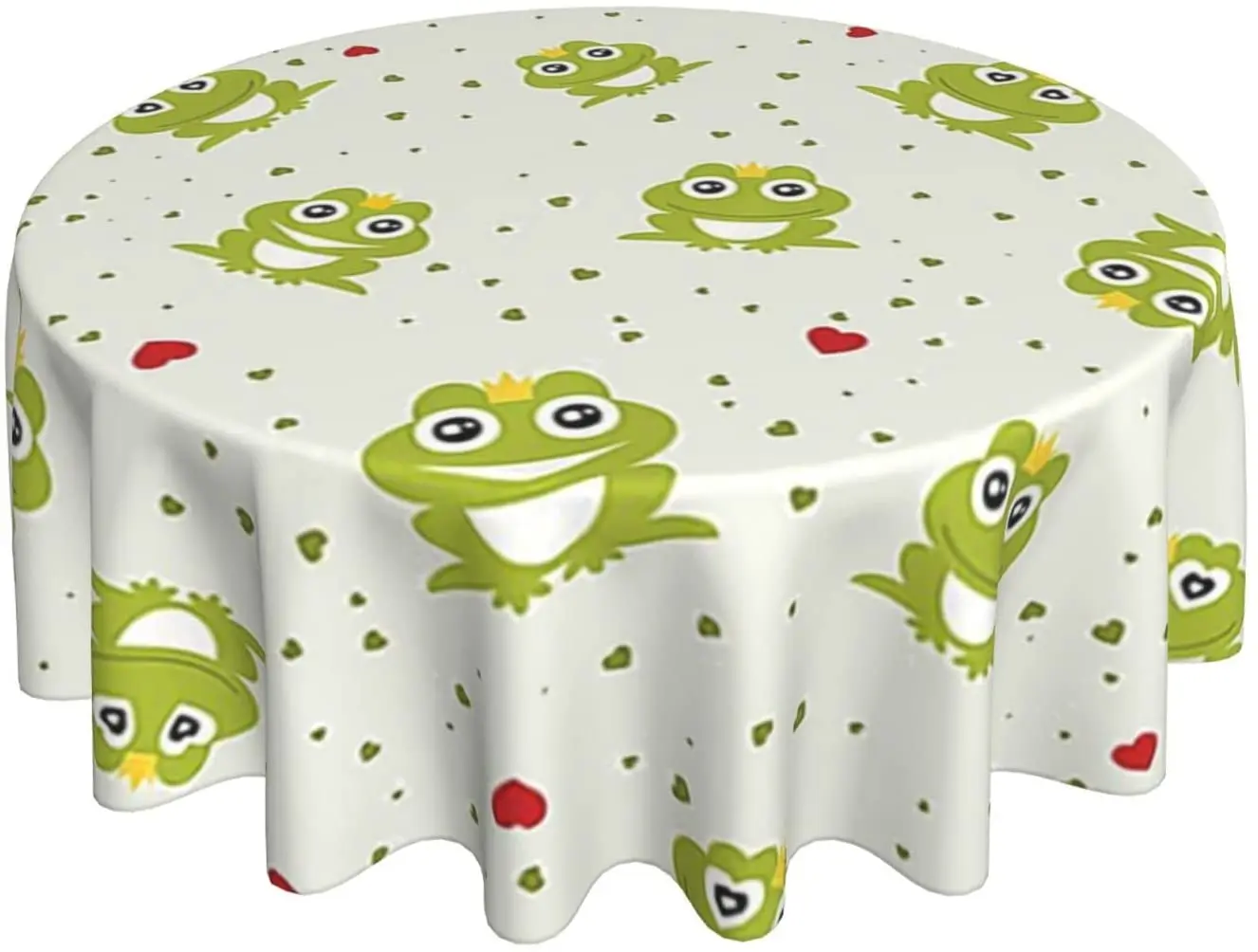 

Frog Prince on Heart Dotted Retro Round Tablecloth 60 Inch Table Cover Dustproof Wrinkle Buffet Table for Parties Holiday Dinner