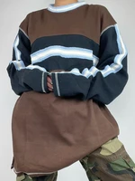 fall harajuku preppy style dress pullovers women 2022 autumn winter contrast patchwork longsleeve stripe vintage sweatshirts