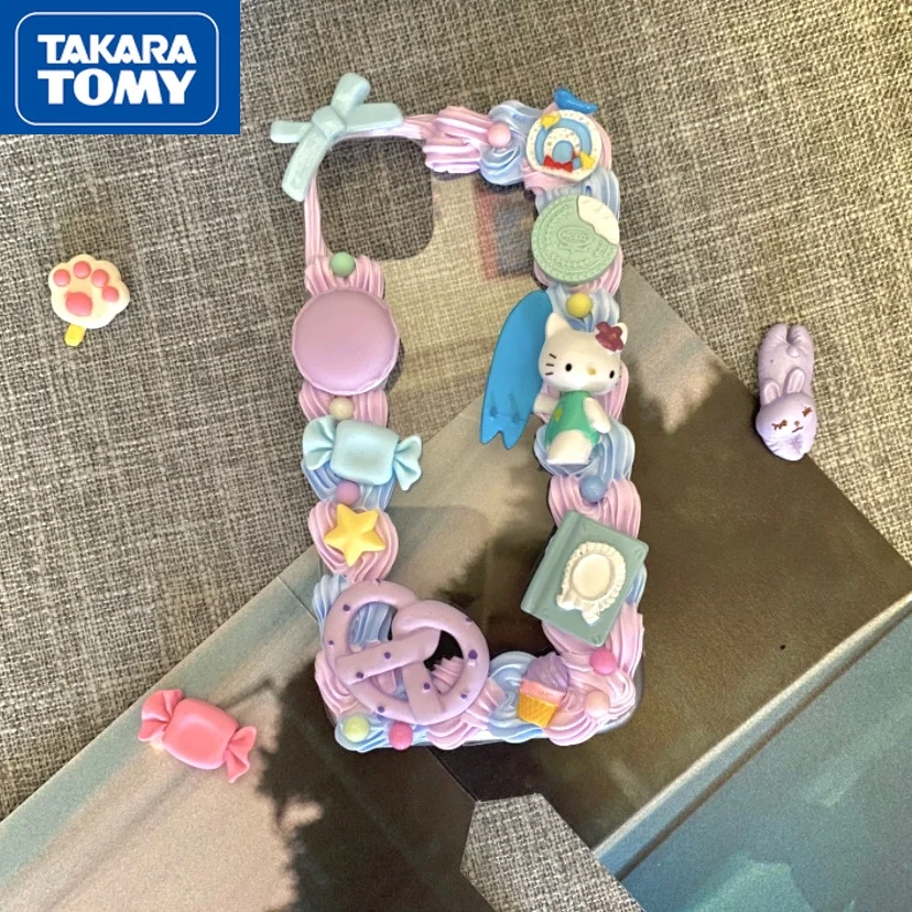 

TAKARA TOMY Hello Kitty for Iphone13 13 Pro 13 Pro Max DIY Case for IPhone 12 12 Pro 12 ProMax Cream Glue Mobile Phone Case